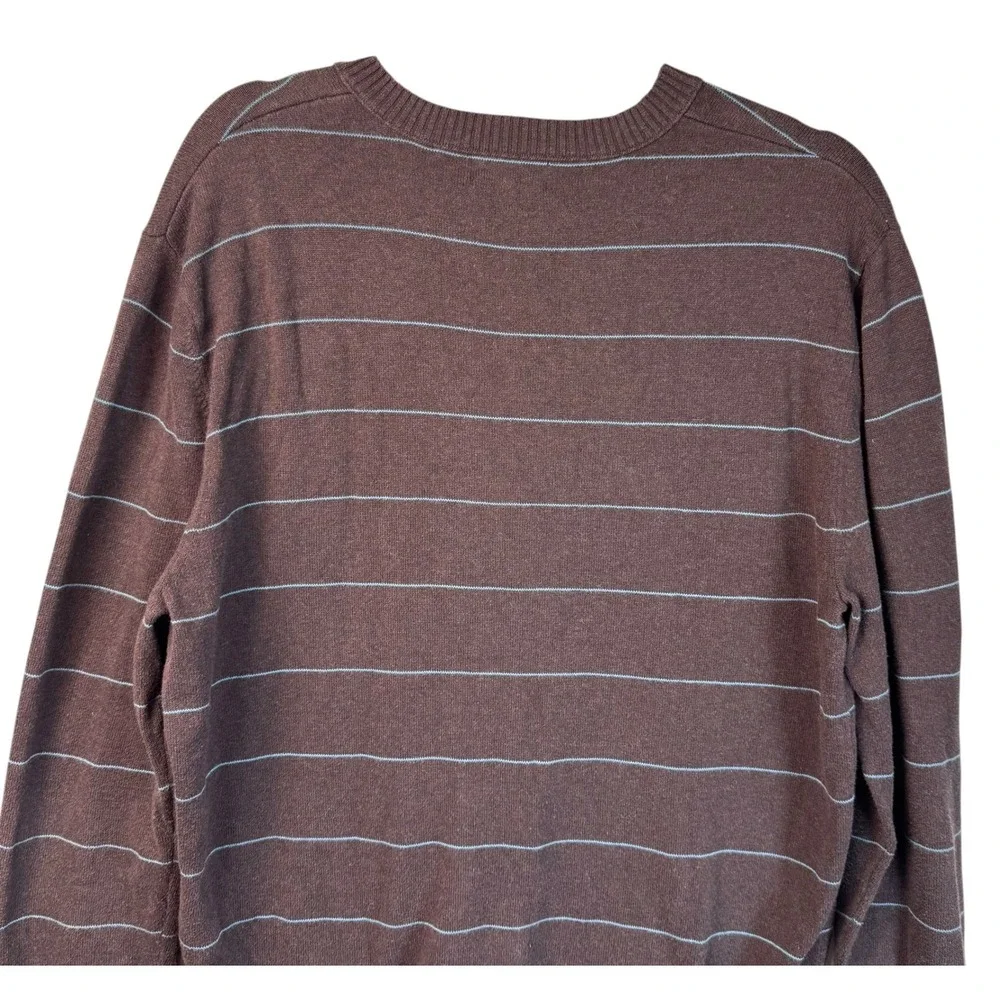Banana Republic Mens Sweater Large‎ Brown Blue Striped V Neck Cotton